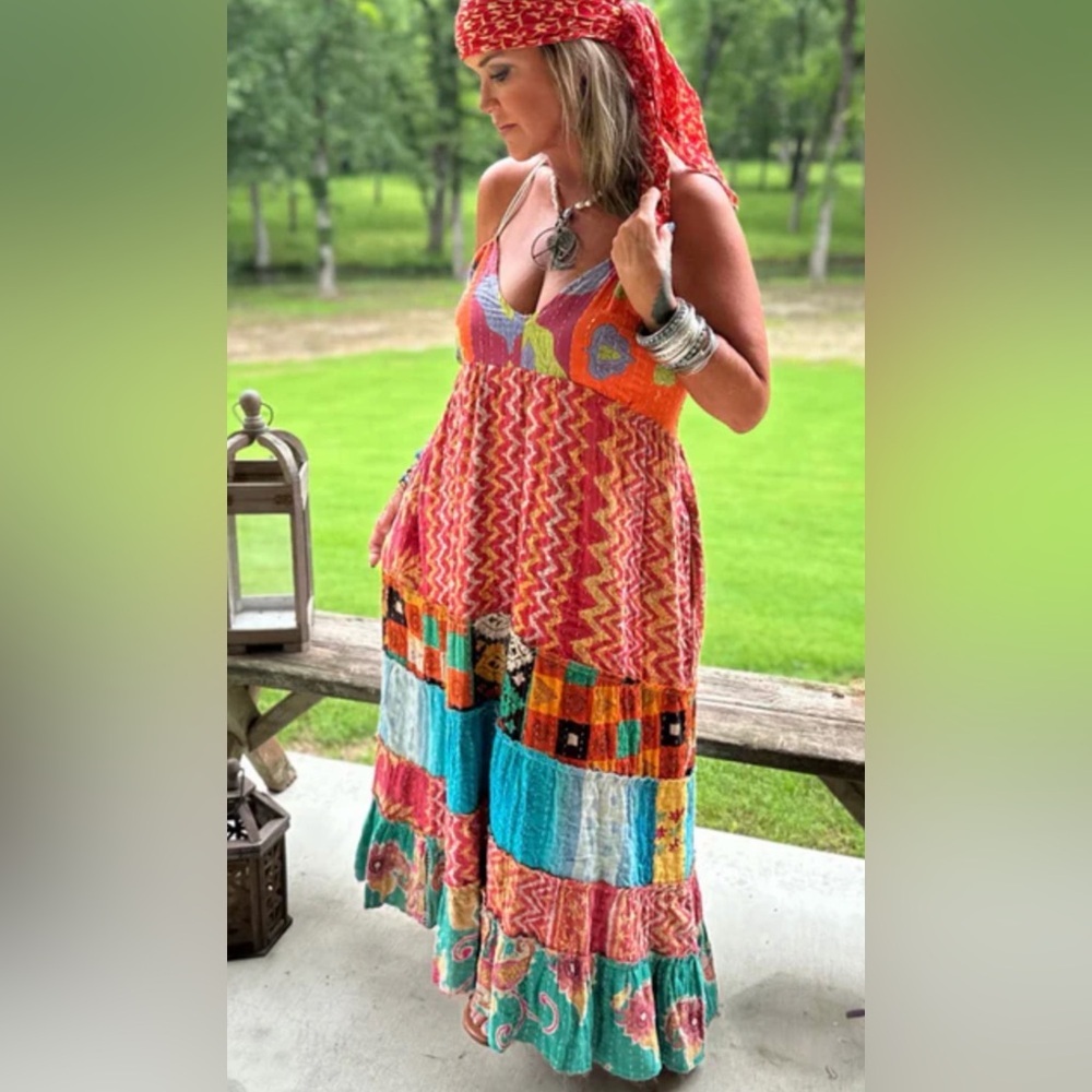 Jaded Gypsy Kantha halter top maxi dress one size